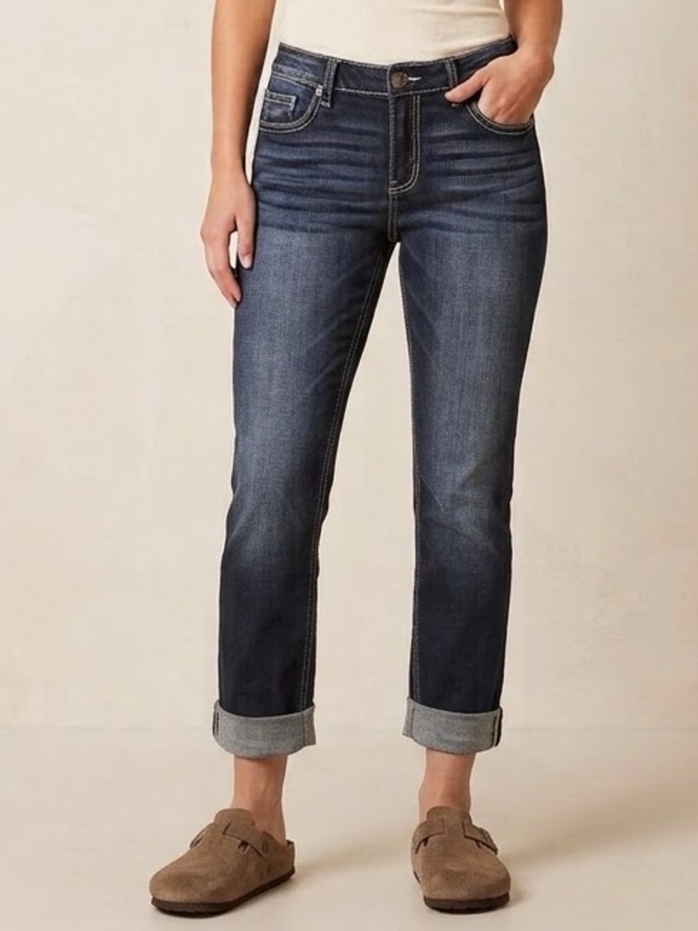 BKE Payton Straight Leg Mid- Rise Universal Fit Dark Wash Stretch 30x30